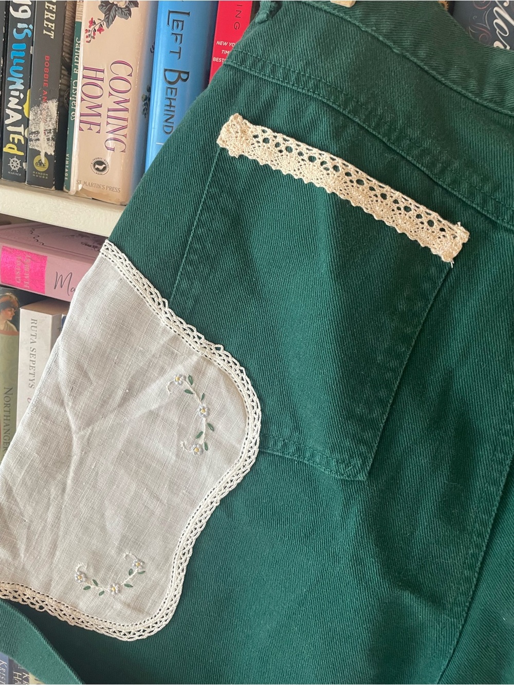 Vintage dark green Jennifer Moore cottagecore patchwork upcycled shorts - Picture 11 of 16